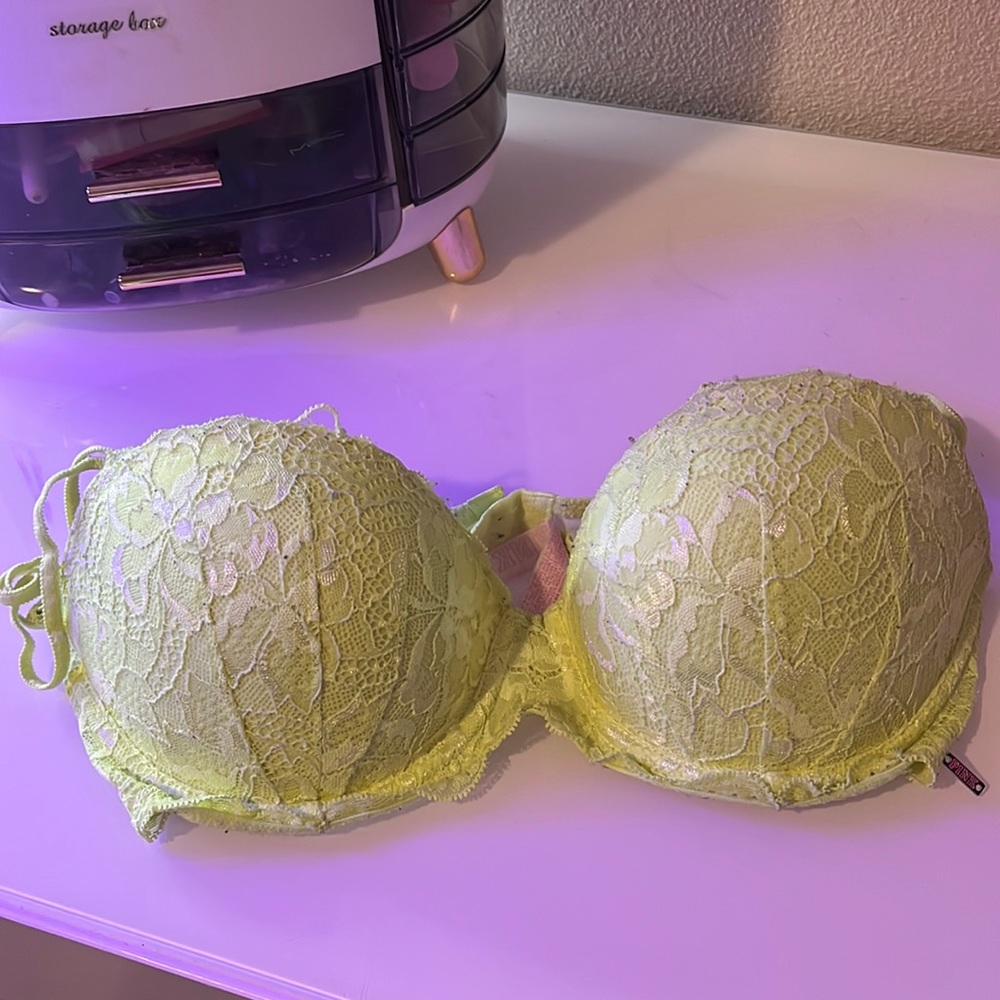 PINK neon yellow bra 34D